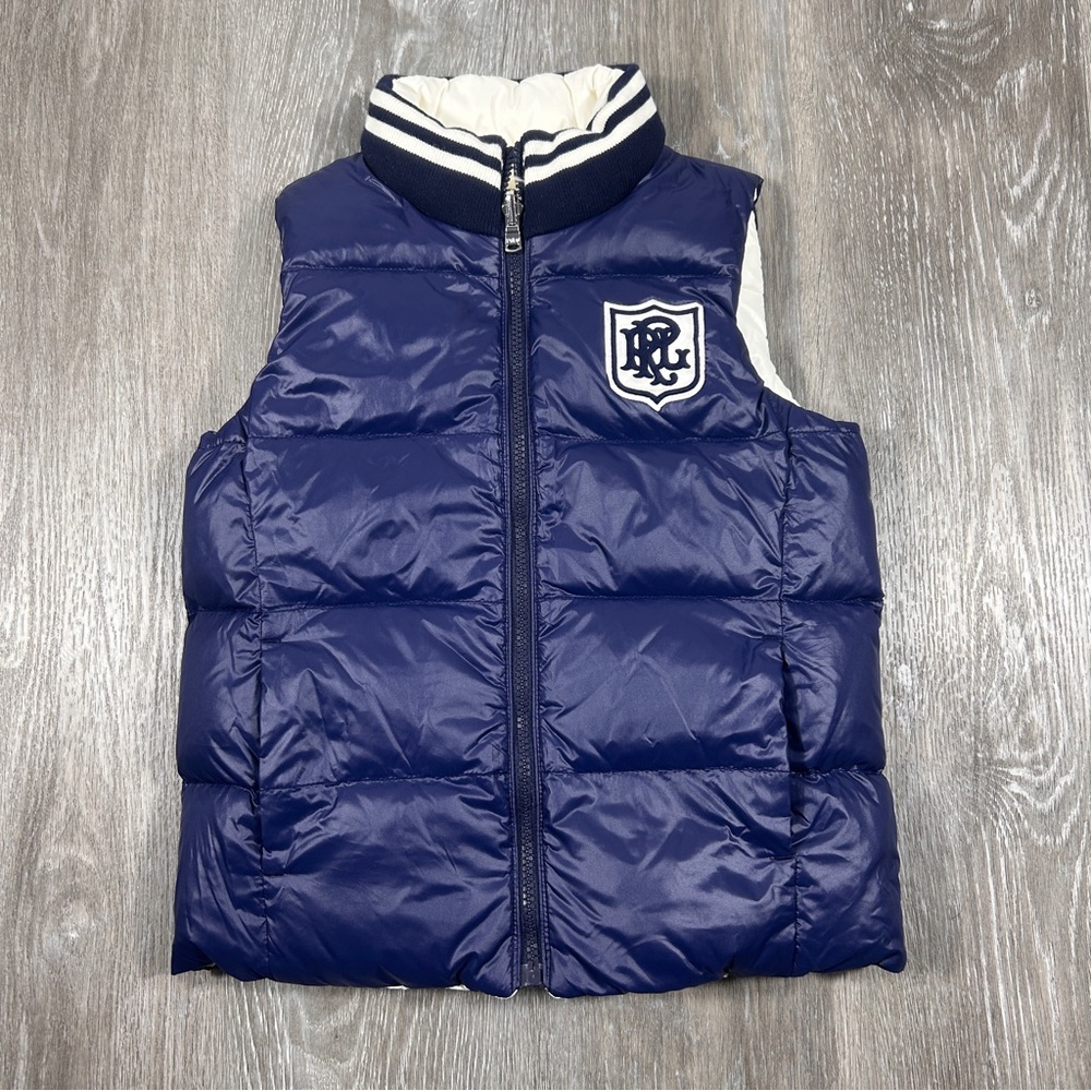 Polo Ralph Lauren Goose Down Reversible Puffer Vest Blue White Kid's Size 7 S